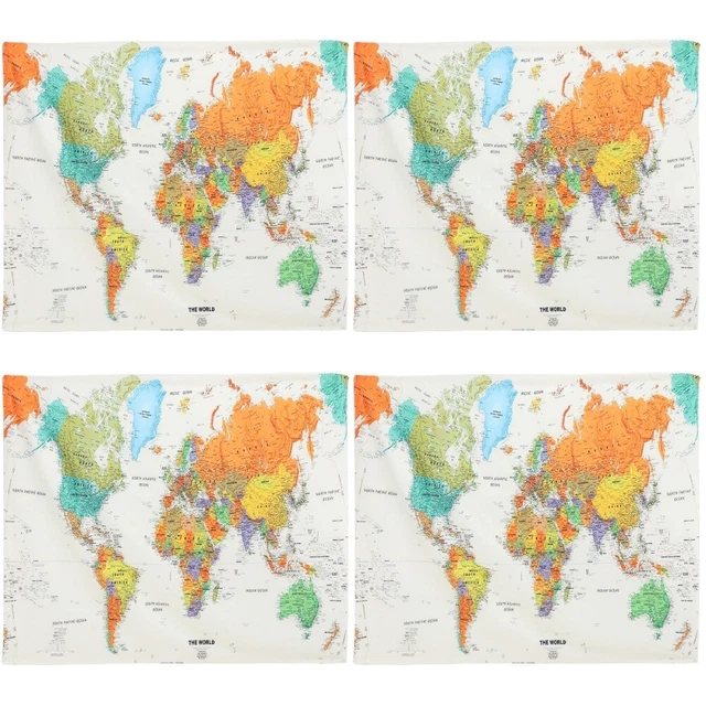 4x Widely- Ornamental Polyester Tapestry vintage world map poster for Home Decor