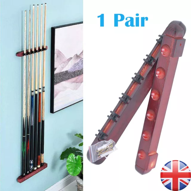 Wooden Pool Cue Holder Wall Mounted Snooker Rack For Billiards Stick Holder UK