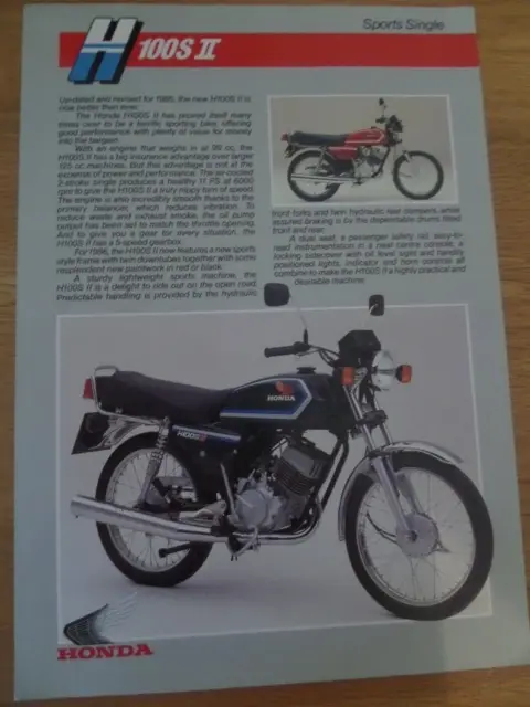 Honda H100S Sports Single Motorcycle Sales Brochure 1986