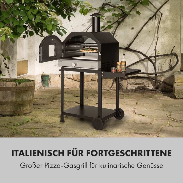 Gasgrill Pizzaofen Stein mobil Grillwagen Standgrill 3,5 kW Thermometer Stahl 2