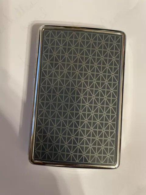 Deco Geometric 2-Clip 100s Silver Cigarette Case Business Credit Card Holder