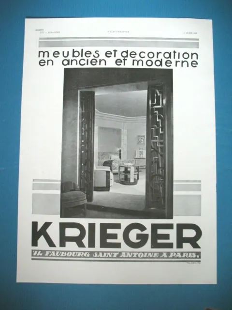 Publicite De Presse Krieger Mobilier Art Deco French Ad 1930