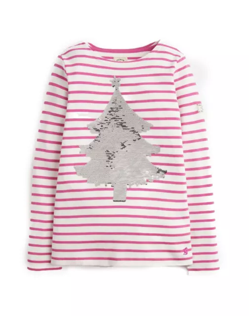 Tom Joule Langarmshirt weiß pink Streifen Tannenbaum Pailletten Grössen 4-10 J