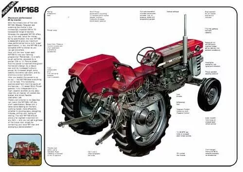 Vintage Massey Ferguson Tractor 168 165 CUTAWAY SALES BROCHURE/POSTER ADVERT A3