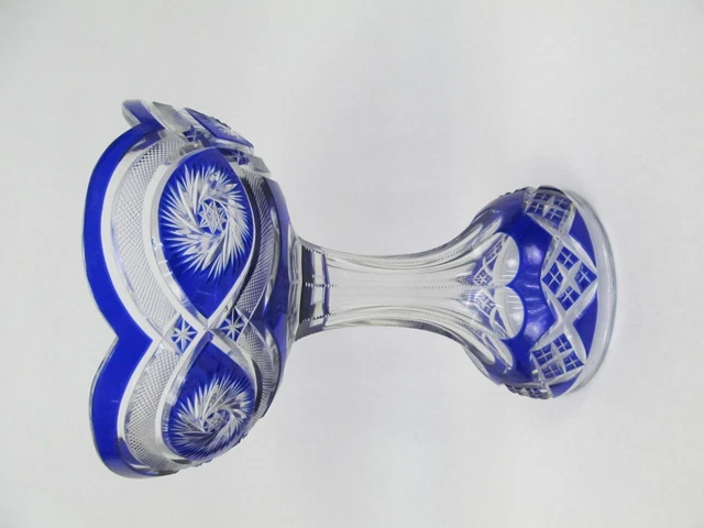 Bohemian Glass or Crystal Cobalt Blue Cut to Clear Large Compote Pedestal Bowl Bohemian Glass or Crystal Cobalt Blue Cut to Clear Large Compote Pedestal Bowl