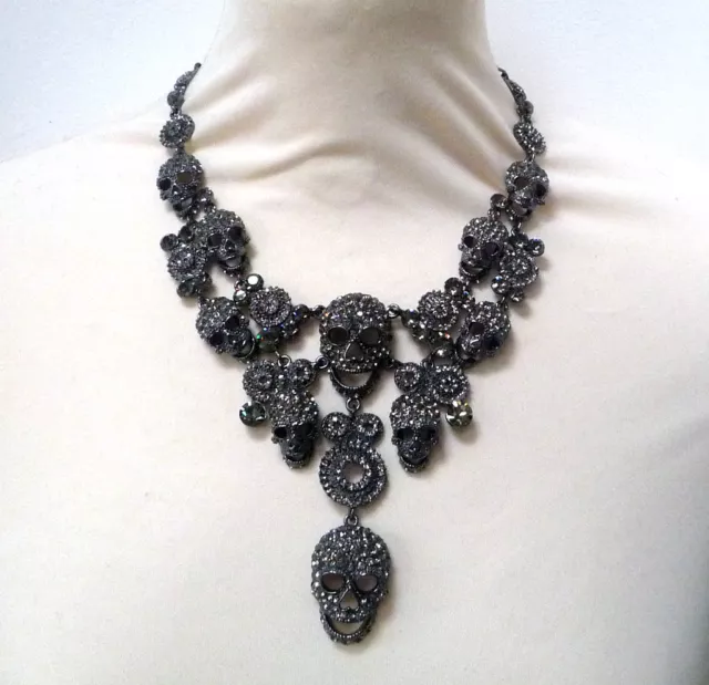 BUTLER AND WILSON Pewter Crystal 10 Skull Necklace NEW 128.00 PicClick UK