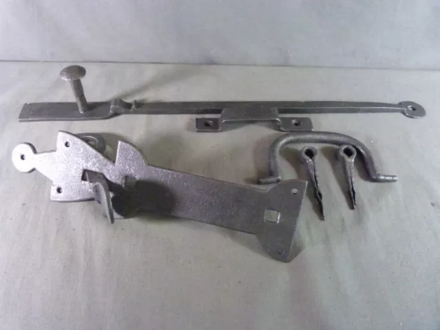 Antique French wrought-iron farmhouse door lock with handle and fittings 19th c.