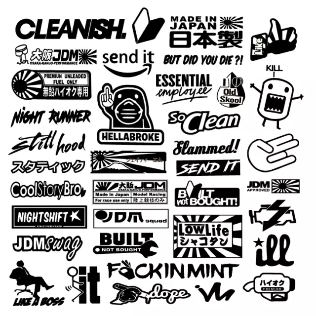 JDM 37 car STICKER DECAL PACK car window Stickers for JDM KDM slammed race drift