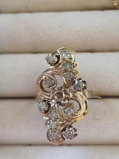 Art Nouveau Antique 9ct Gold Diamond Swirl Ring