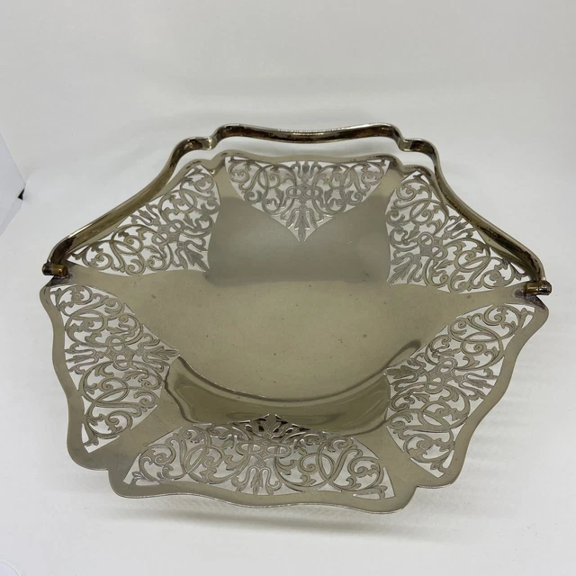 CESTO FRUTTA PLACCATO ARGENTO con manico elegante design ornato