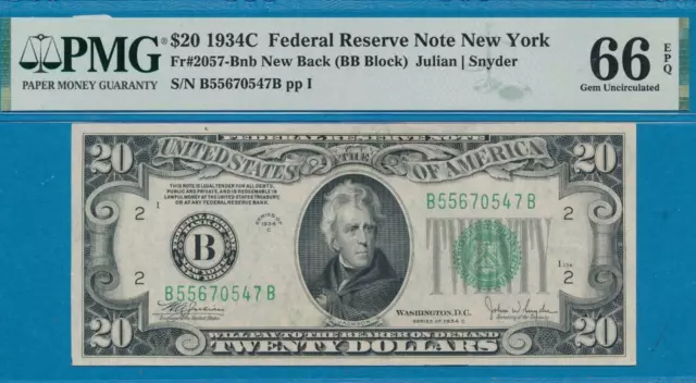 $20. 1934-C  New Back  New York  District  Frn  Pmg Gem New 66Epq  Top Pop