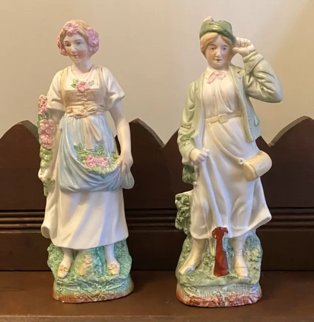 Pair Vintage French Country, English, or Victorian 8.5" Hand Painted Figurines  