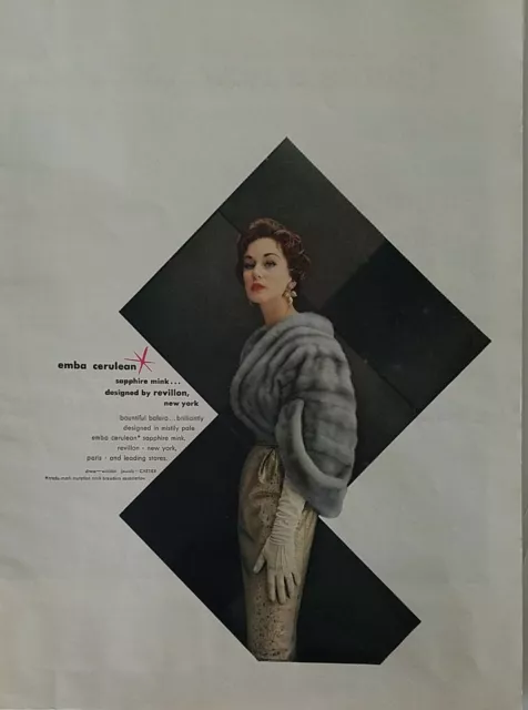 1954 VINTAGE WOMEN'S EMBA cerulean sapphire mink fur Revillon