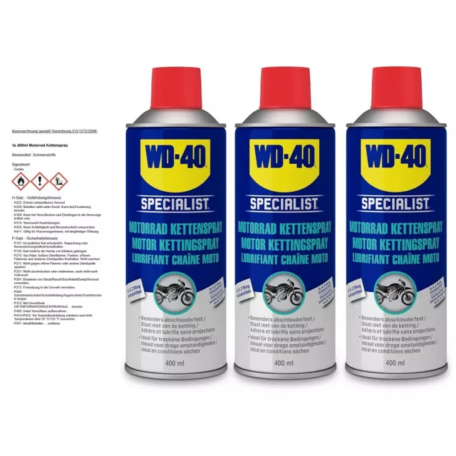 WD-40 SPECIALIST 3x 400 ml MOTORRAD KETTENSPRAY MOTORBIKE KETTENFETT