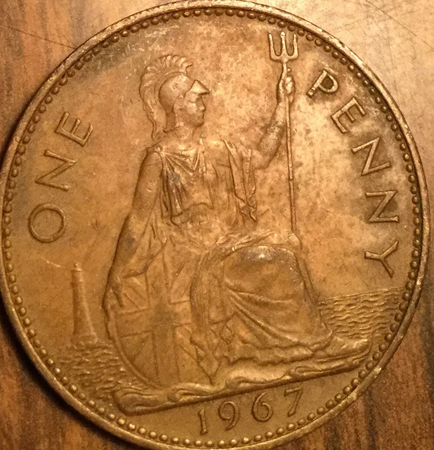 1967 Uk Gb Great Britain One Penny Coin