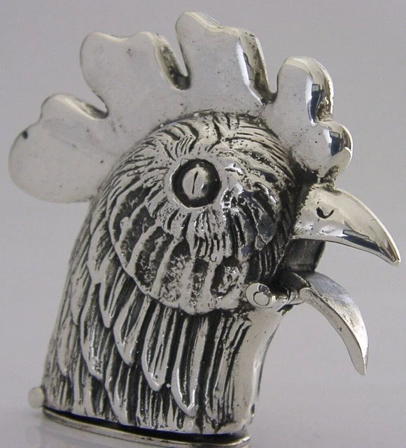 MECHANICAL NOVELTY SOLID STERLING SILVER COCKEREL HEN ANIMAL VESTA CASE 2000 50g