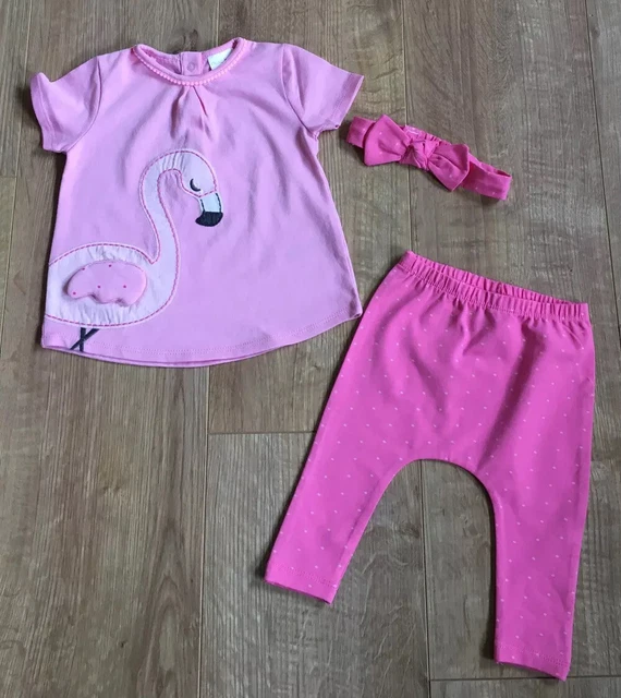 Next Pink Flamingo Outfit/Set, Nwot, Top/Leggings/Headband - Age 3-6 Months