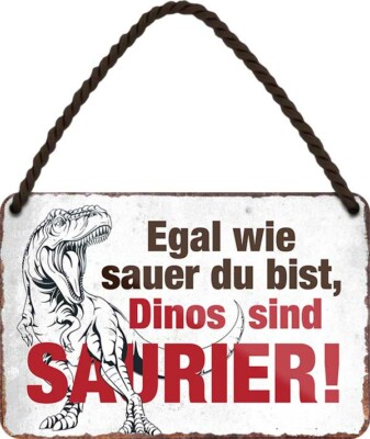 Sauer ? Dinos sind Saurier Blechschild Schild mit Kordel 12 x 18 cm JKM E0277