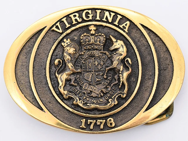 SOLID BRASS VIRGINIA State Seal 1776 Revolutionary War Vintage Belt