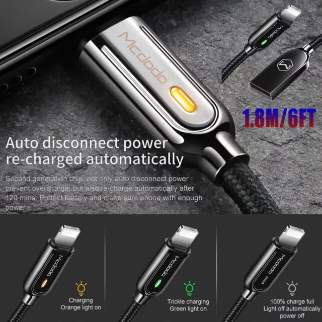 Mcdodo Fast Charging Cable LED Auto Disconnect Data Cord For iPhone 13 12 11 Pro