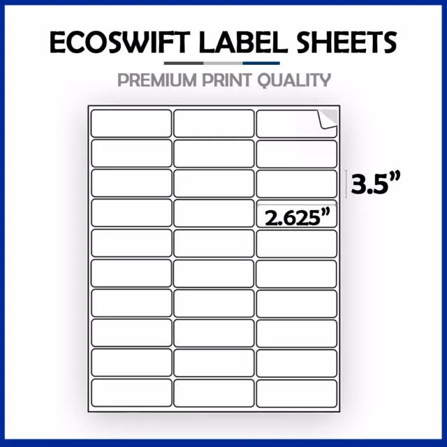 (30) 1 x 2 5/8 "EcoSwift" Laser Address Shipping Adhesive Labels 30 per sheet