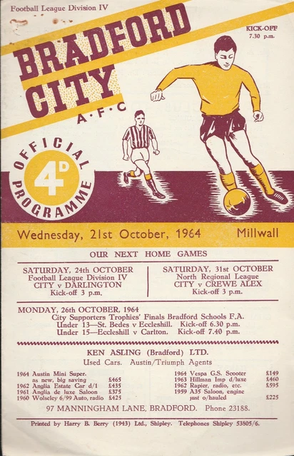 BRADFORD CITY v MILLWALL Div 4 1964-1965