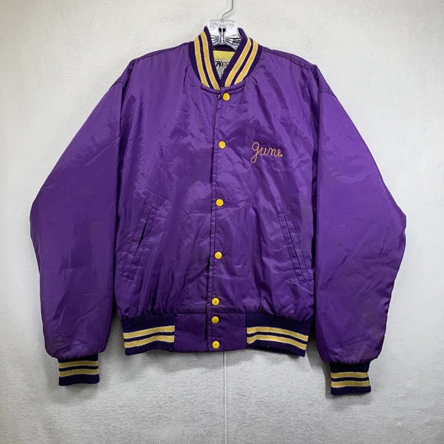 VINTAGE 70S WEST Wind Varsity Jacket Purple Satin Embroidered Chain