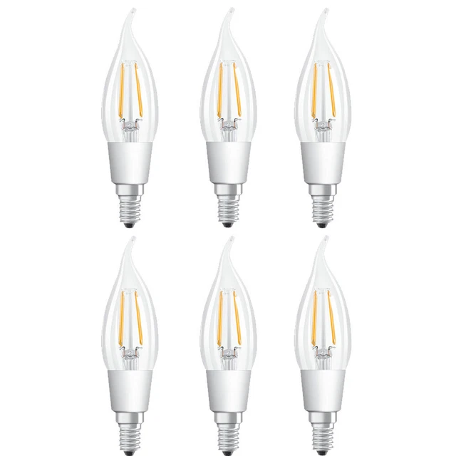 6 x Osram LED Filament Windstoß Kerze 4,5W = 40W E14 klar GLOWdim warm DIMMBAR
