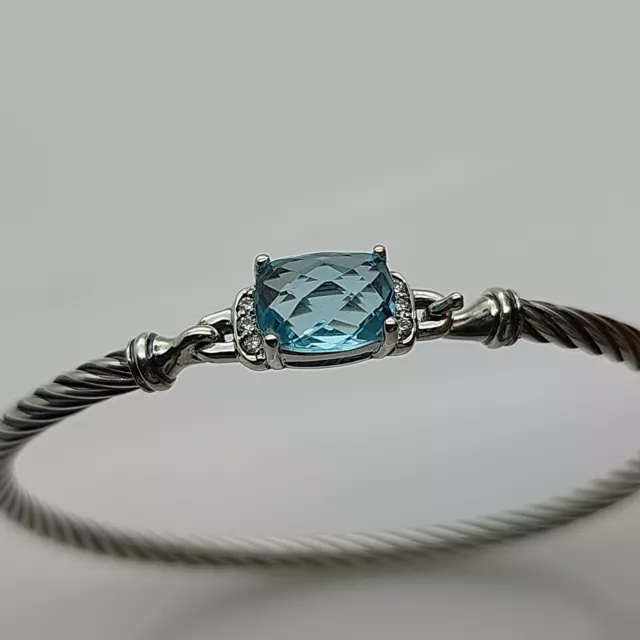 David Yurman Petite Wheaton Bracelet with Blue Topaz & Diamonds Size Small