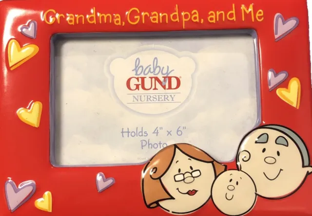 Baby Gund Nursery Picture Frame 4”x6" Photo "Grandma, Grandpa, and Me” Red New