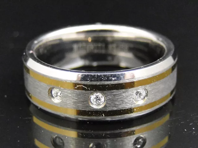 Mens Two Tone Titanium Faceted Wedding Engagement Diamond Band Ring 8 mm