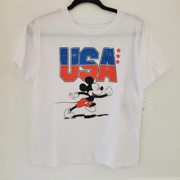 NWT Disney USA Patriotic Mickey Mouse White T-Shirt Medium