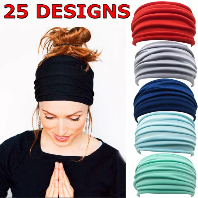 Womens Running Soft Wide Hairband Yoga Elastic Stretch Headband Turban Head Wrap