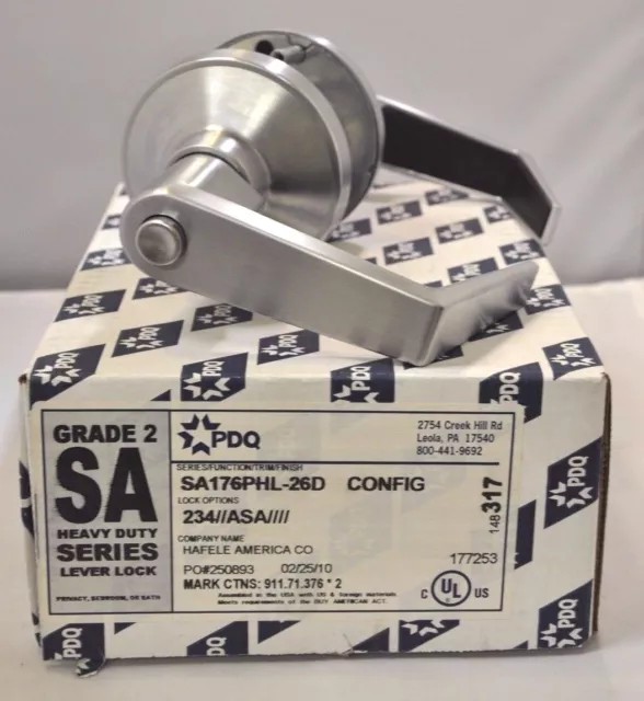 Pdq Commercial Lockset Sa-176 Phl Privacy 2 3/4" Backset Asa Strike Schlage 26D