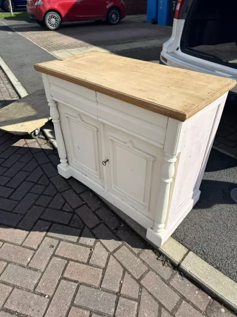 Old Pine Cupboard With Drawers & Key