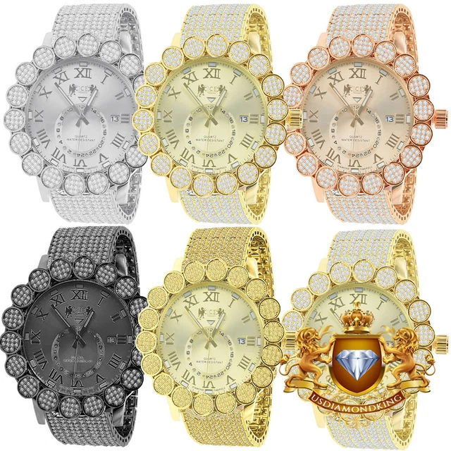Orologio Cronografo Uomo Hip Hop – Quadrante Con Diamanti Simulati – Lega Metallica E Vetro Minerale – Colori Oro/argento/nero