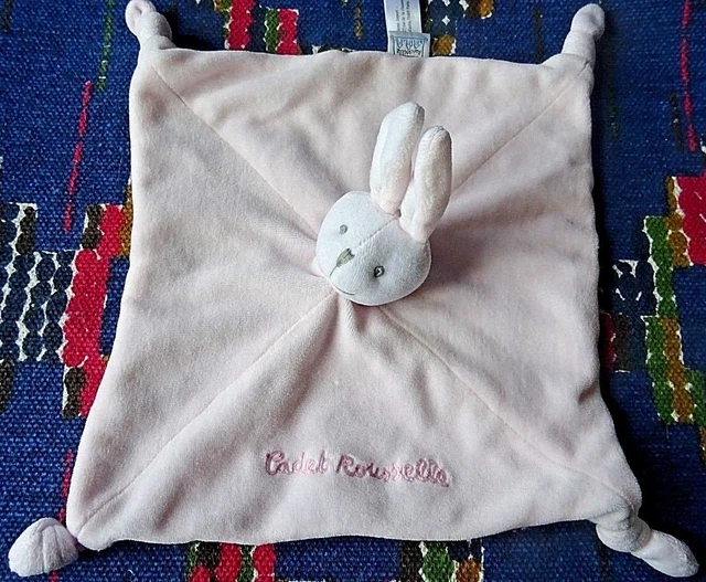 Gp /  Doudou Plat Cadet Rousselle Lapin Rose Blanc Gris  Ttbe