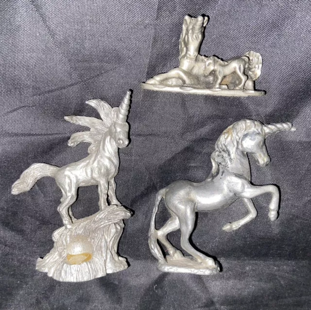 Unicorn Pewter Lot Miniature Figurine Collectible Vintage Fantasy Mom & Baby