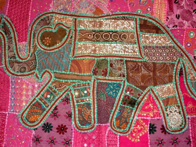 Tribal Ethnic Vintage Elephant Wall Hanging Cotton Hand Embroidery Patchwork E91 2