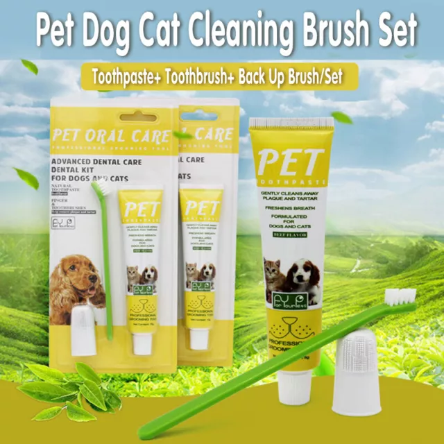 1X Pet Dog Cat Cleaning Toothpaste+Toothbrush+ Back Up Brush Set Vanilla Flavour