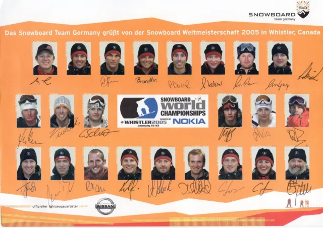 Snowboard WM 2005 - 23 Unterschriften - signierte Autogrammkarte 21x30cm