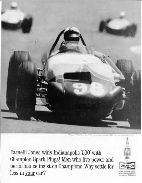 1963 CHAMPION Spark Plug Parnelli Jones Indianapolis 500 Race  Magazine Print Ad