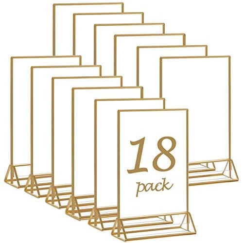 HIIMIEI 18 Pack Gold Sign Holders 5X7'' Acrylic Double Sided Table Menu Displ...