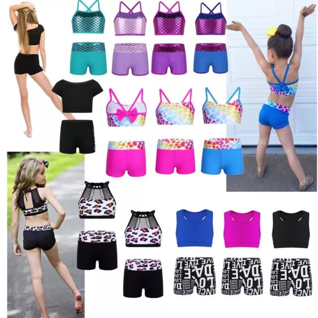 Abito Tankini Danza Balletto Bambine Allenamento Palestra Yoga Crop Top + Set 2 Pz