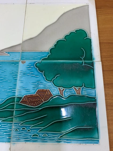 Tiles Japan vintage rare floral set antique art deco majolica tile village scene 2