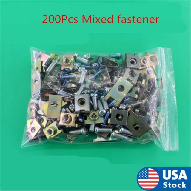 200PCS Mixed Metal Fastener Auto Car Body Door Fender Panel Screw U Clips USA