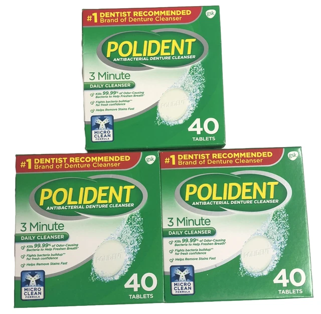 Polident Denture Tablets 3 MINUTE Triple Mint ,3 Boxes (40ct) Total= 120 Tablets