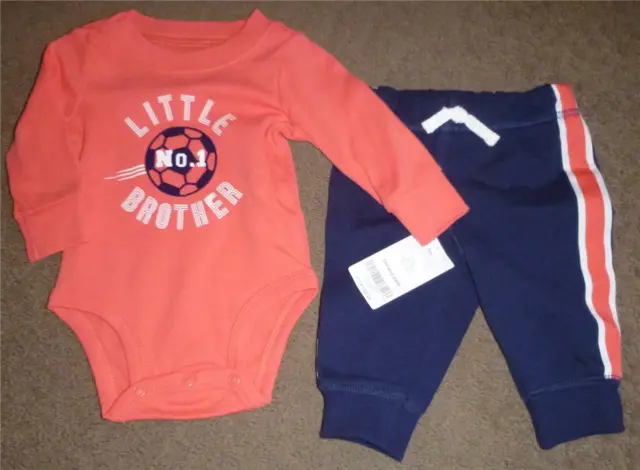 Boys Carters 2 Piece #1 Little Brother Bodysuit Pant Set Size 3 6 9 24 months NW