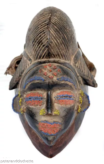 Mask Pounou Punu Beaded Ritual Ethnic Art Tribale African