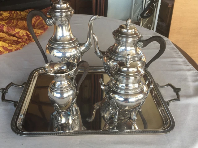 Service à Café/thé Métal Argenté PILGRIM - Plateau, Pichet, Pot à Lait, Sucrier - Vintage